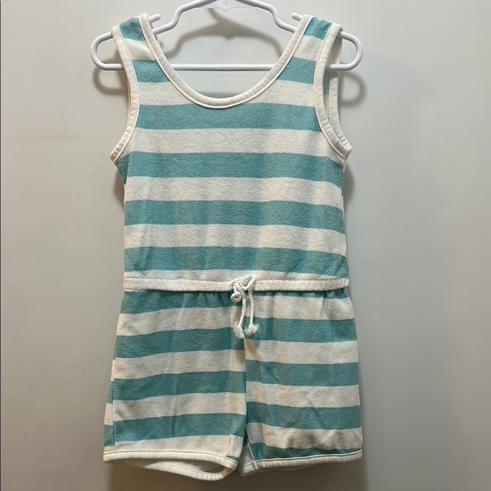 Striped Sleeveless Romper in Light Blue & White stripes Size 5T